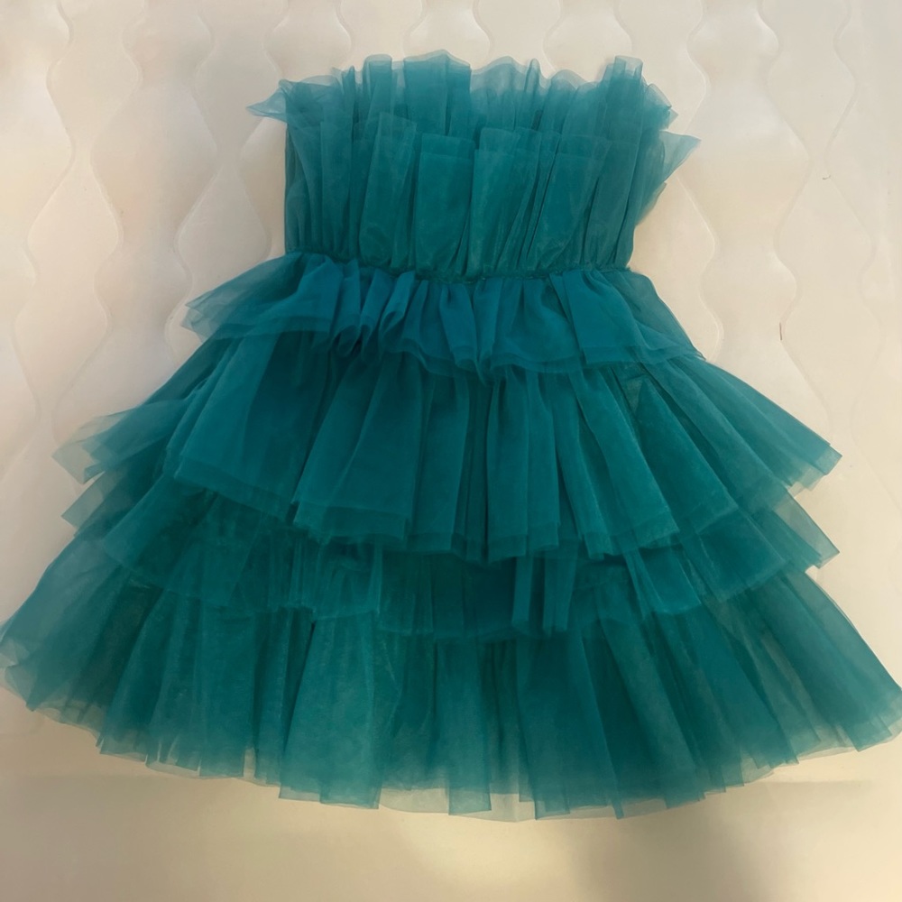Turquoise Tulle Layered Dress